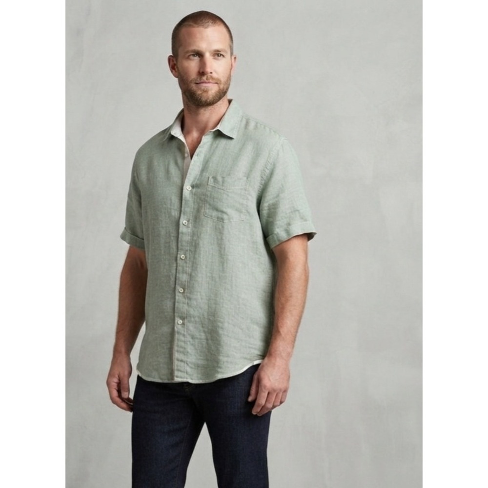 Tommy‎ Bahama Linen Short Sleeve Sage Green Button Down Shirt XXL